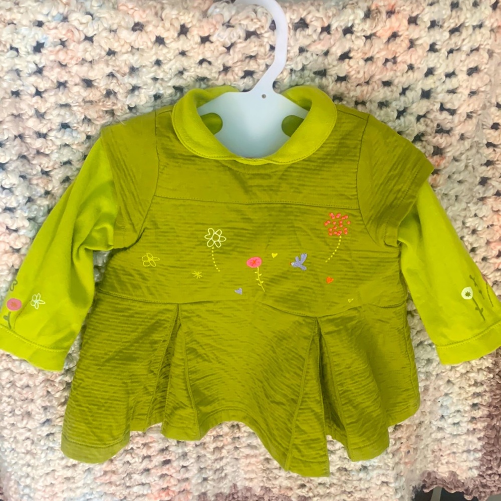 Catimini Babymini Embroidered Long Sleeve Dress Green 6 months